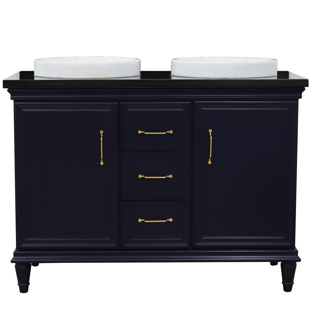 49 Double vanity in Blue finish with Black galaxy and round sink. Picture 12