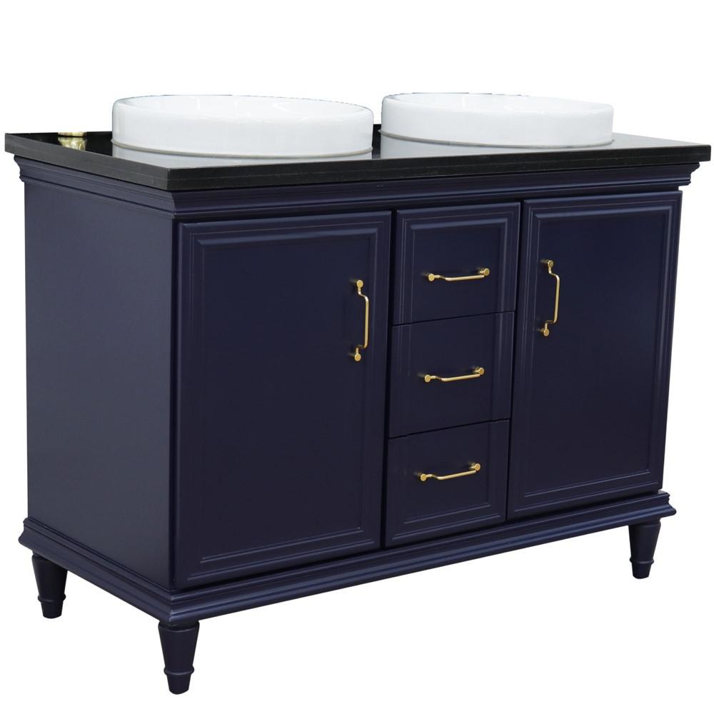 49 Double vanity in Blue finish with Black galaxy and round sink. Picture 13