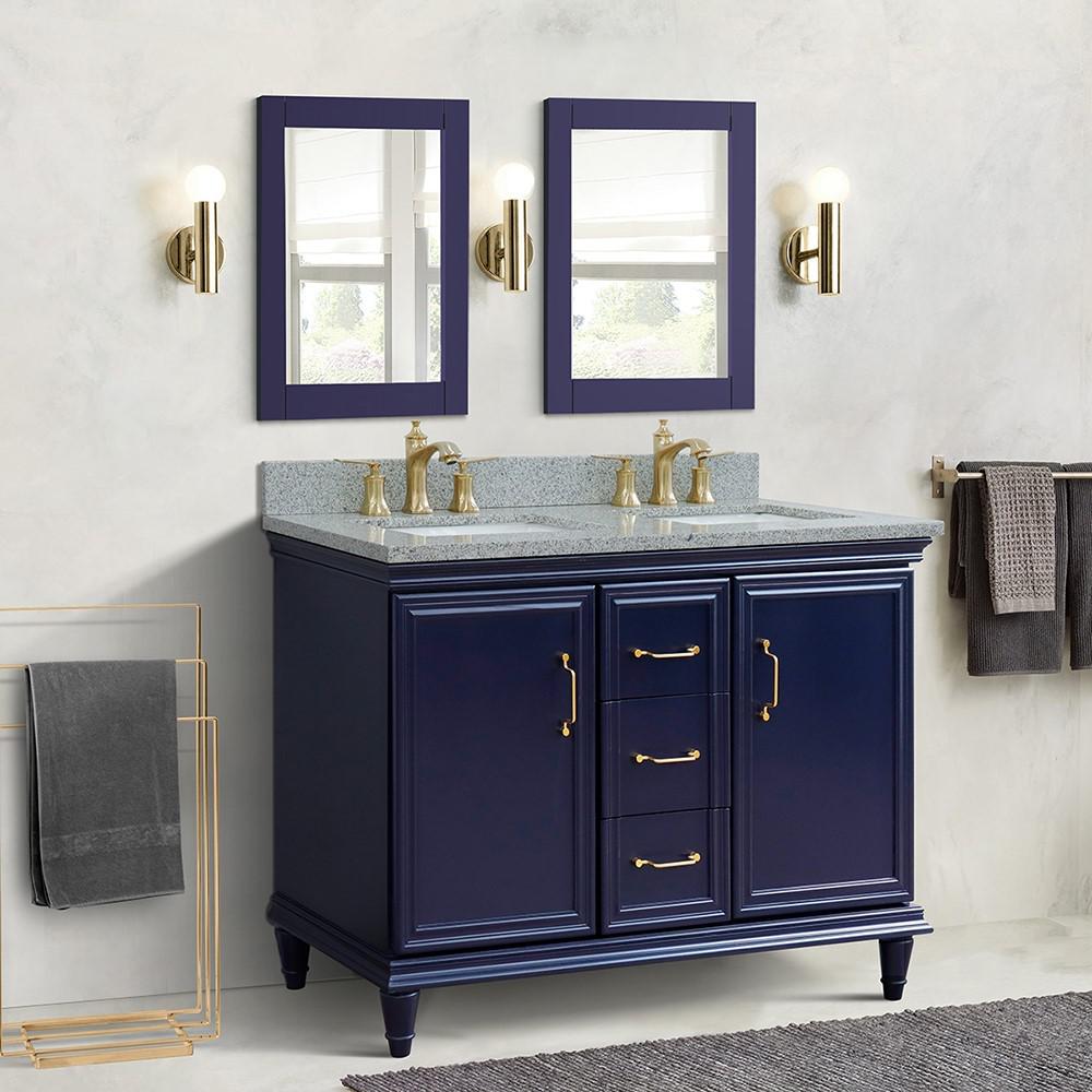 49 Double vanity in Blue finish with Gray granite and rectangle sink. Picture 14