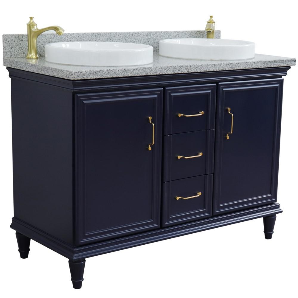49 Double vanity in Blue finish with Gray granite and round sink. Picture 3
