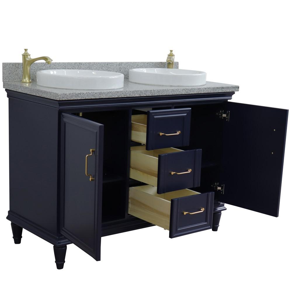 49 Double vanity in Blue finish with Gray granite and round sink. Picture 4