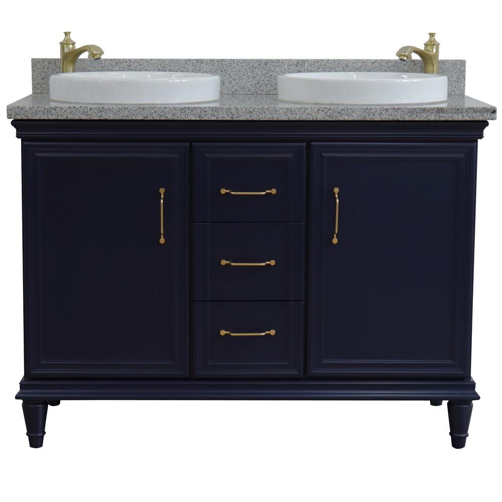 49 Double vanity in Blue finish with Gray granite and round sink. Picture 5
