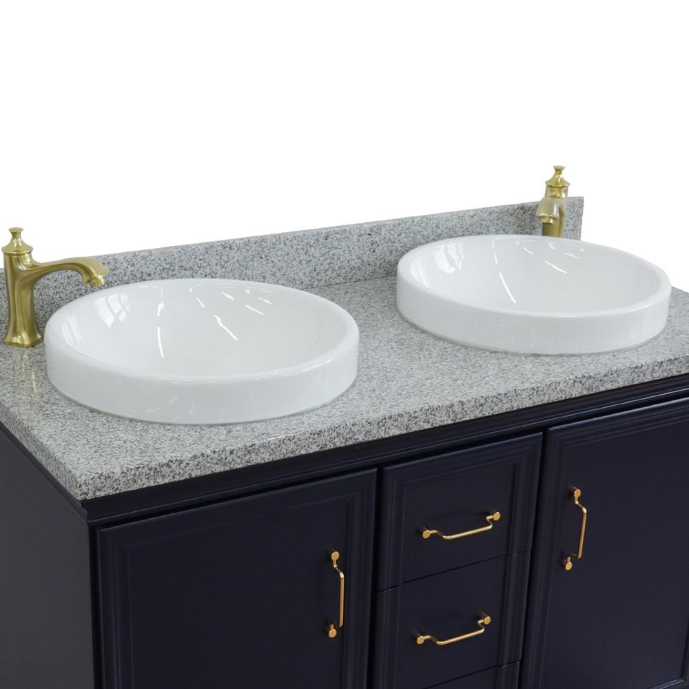 49 Double vanity in Blue finish with Gray granite and round sink. Picture 6