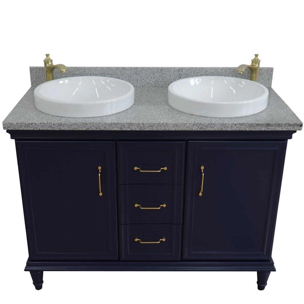 49 Double vanity in Blue finish with Gray granite and round sink. Picture 8