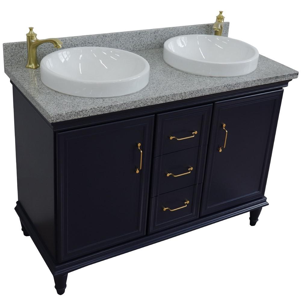 49 Double vanity in Blue finish with Gray granite and round sink. Picture 9