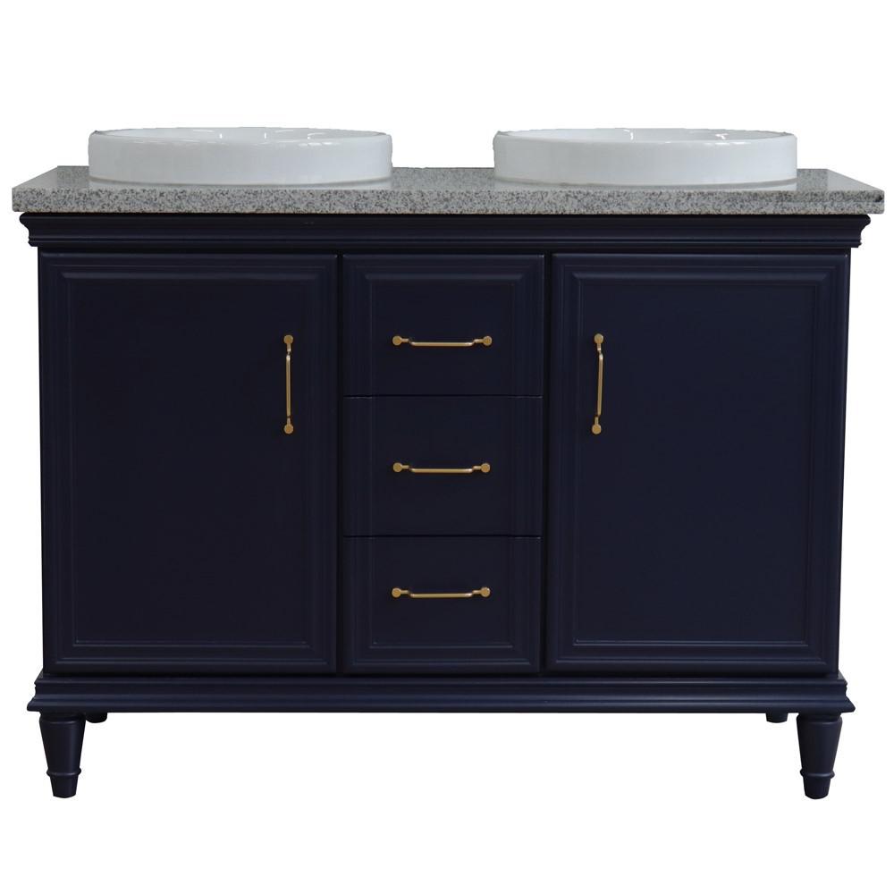 49 Double vanity in Blue finish with Gray granite and round sink. Picture 12