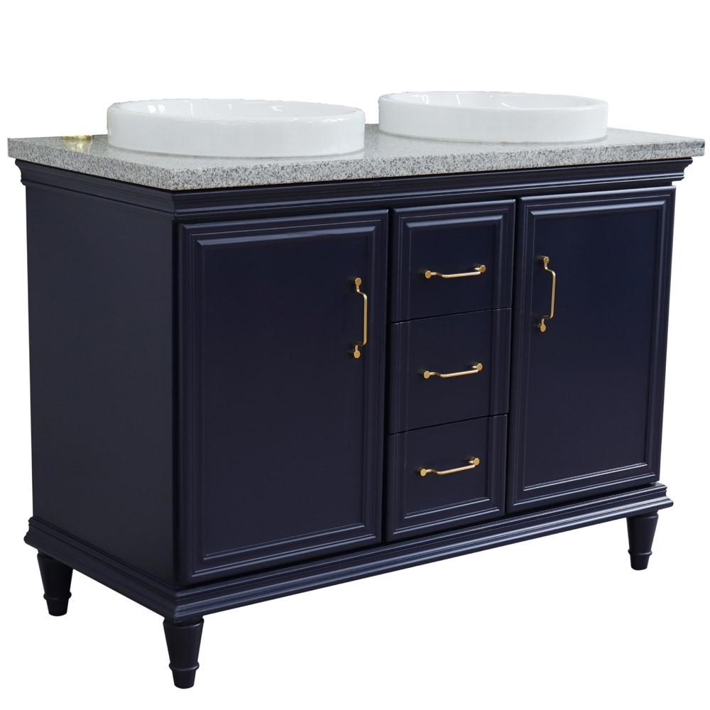 49 Double vanity in Blue finish with Gray granite and round sink. Picture 13