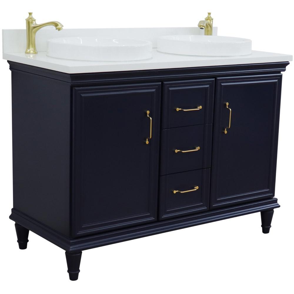 49 Double vanity in Blue finish with White quartz and round sink. Picture 3
