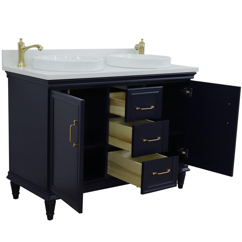 49 Double vanity in Blue finish with White quartz and round sink. Picture 4