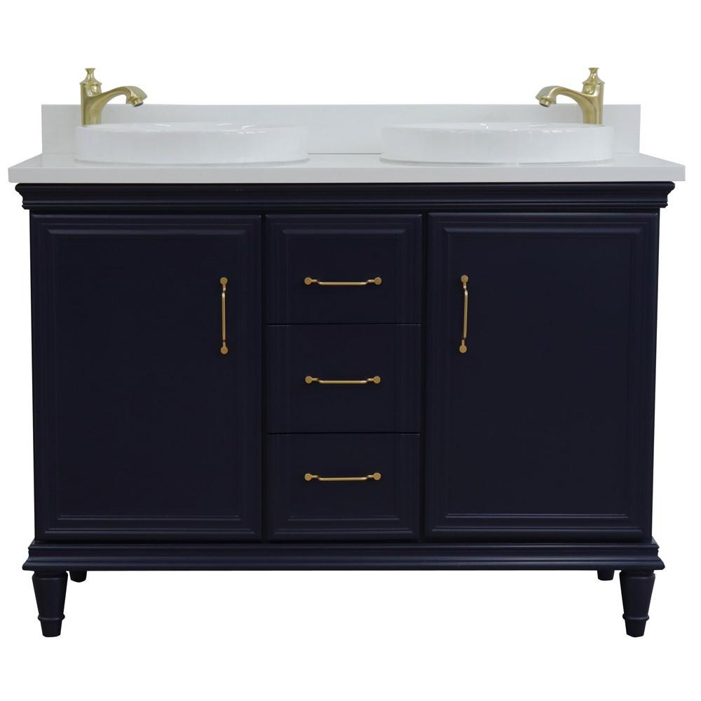 49 Double vanity in Blue finish with White quartz and round sink. Picture 5