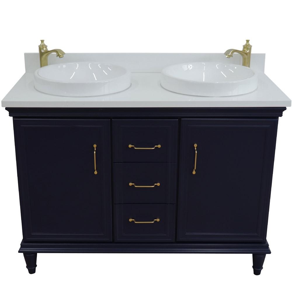 49 Double vanity in Blue finish with White quartz and round sink. Picture 10