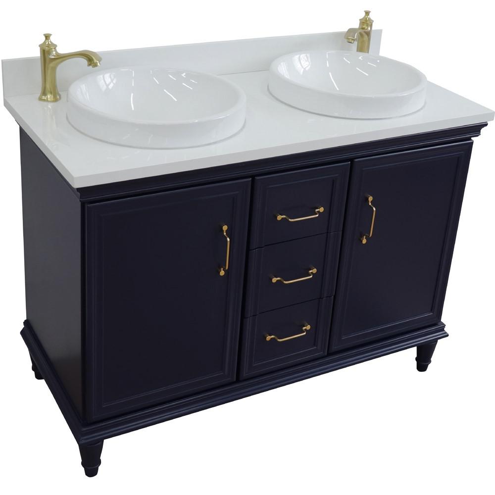 49 Double vanity in Blue finish with White quartz and round sink. Picture 7