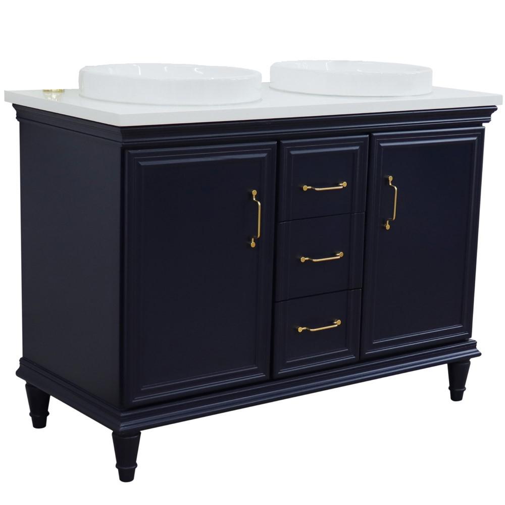 49 Double vanity in Blue finish with White quartz and round sink. Picture 13