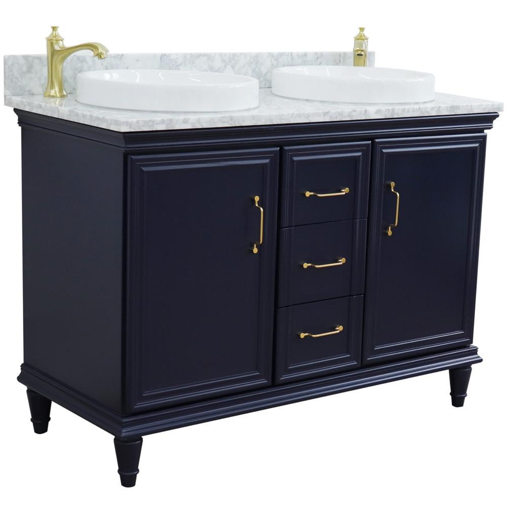 49 Double vanity in Blue finish with White Carrara and round sink. Picture 4