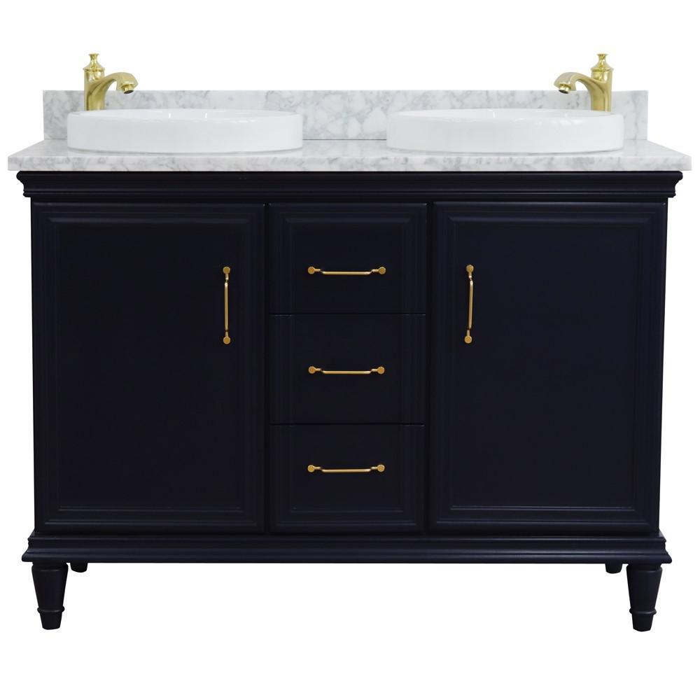 49 Double vanity in Blue finish with White Carrara and round sink. Picture 6