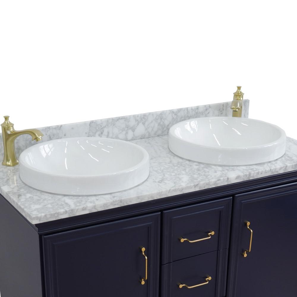 49 Double vanity in Blue finish with White Carrara and round sink. Picture 7