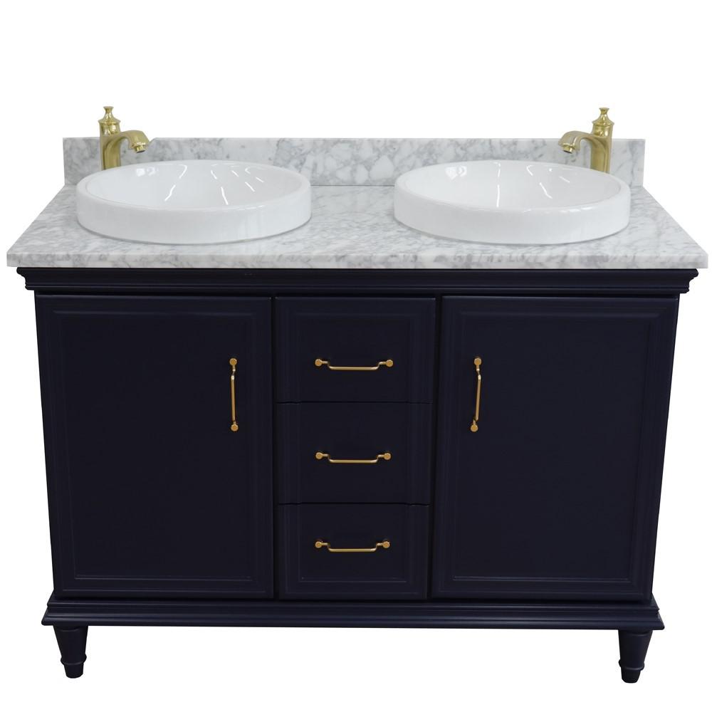 49 Double vanity in Blue finish with White Carrara and round sink. Picture 9
