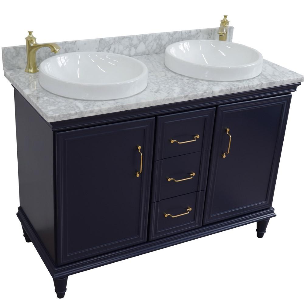 49 Double vanity in Blue finish with White Carrara and round sink. Picture 10