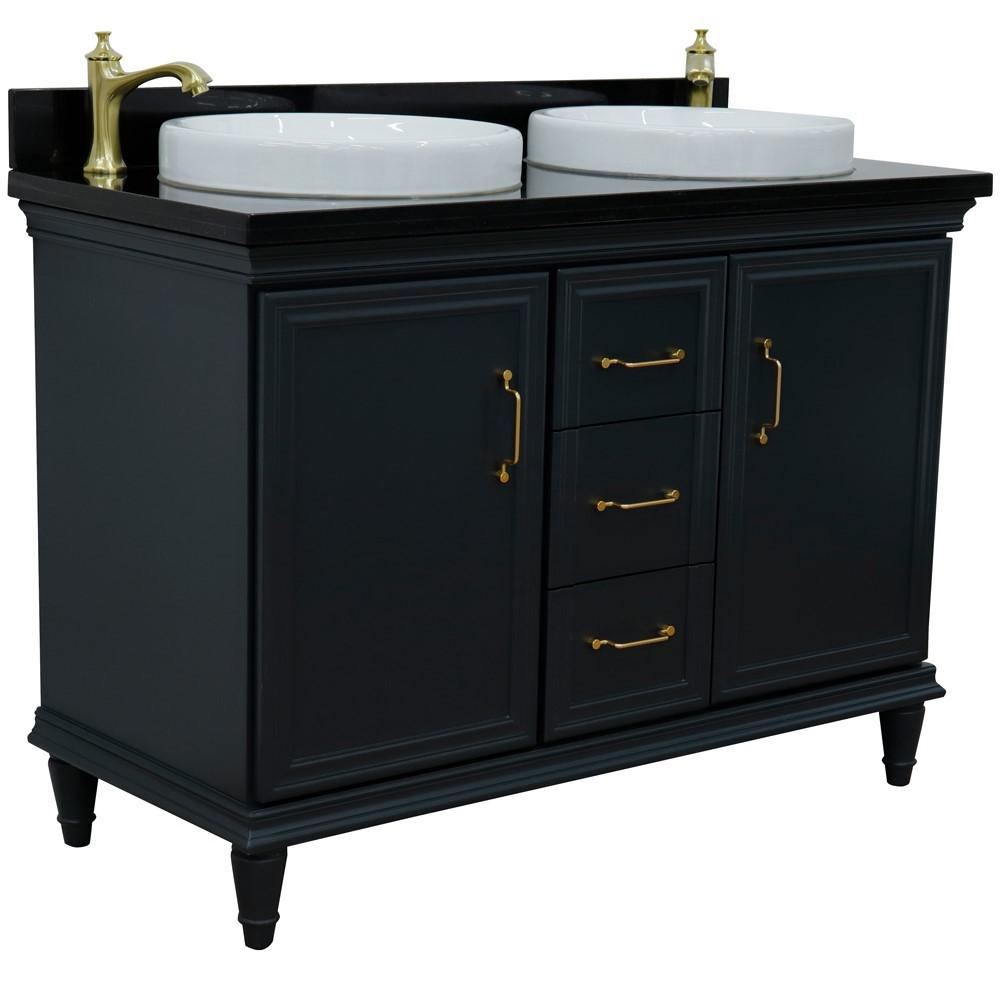 49 Double vanity in Dark Gray finish with Black galaxy and round sink. Picture 4