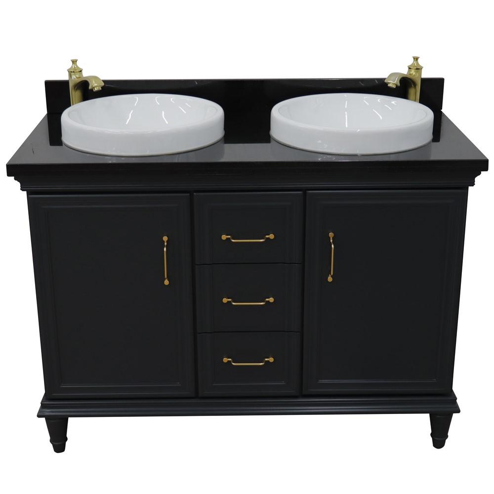 49 Double vanity in Dark Gray finish with Black galaxy and round sink. Picture 8