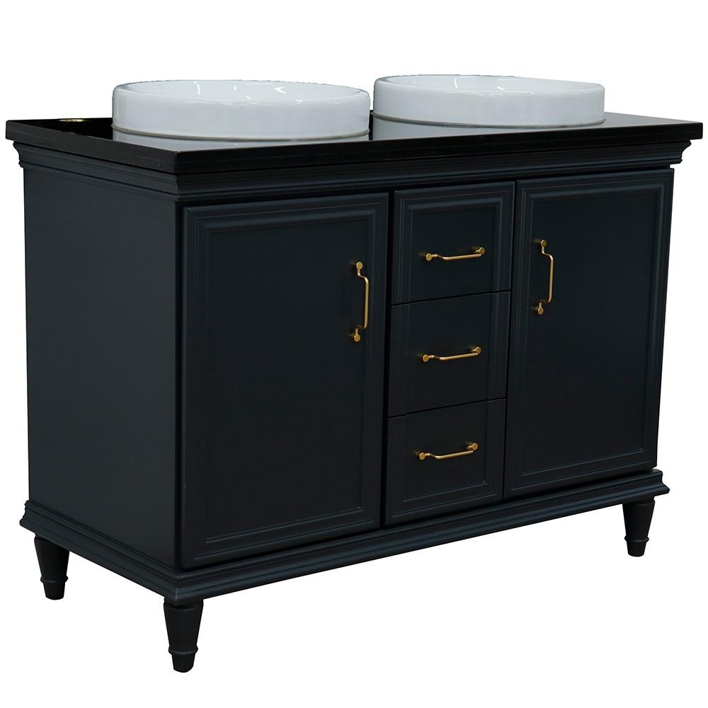 49 Double vanity in Dark Gray finish with Black galaxy and round sink. Picture 13