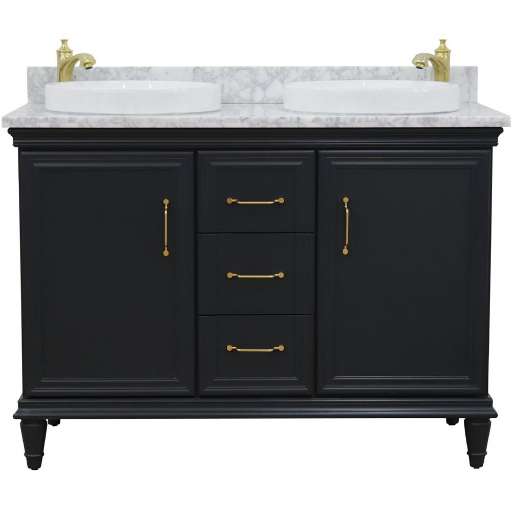 49 Double vanity in Dark Gray finish with White Carrara and round sink. Picture 6