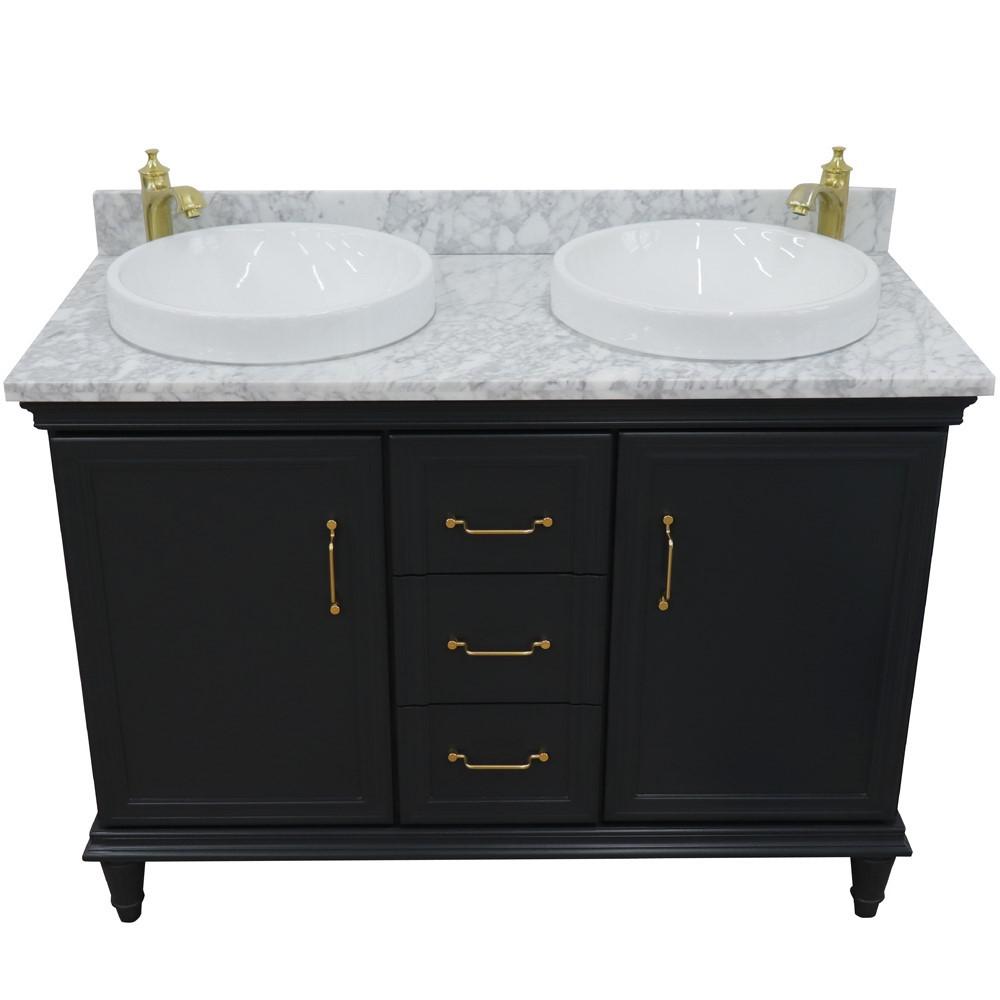 49 Double vanity in Dark Gray finish with White Carrara and round sink. Picture 8