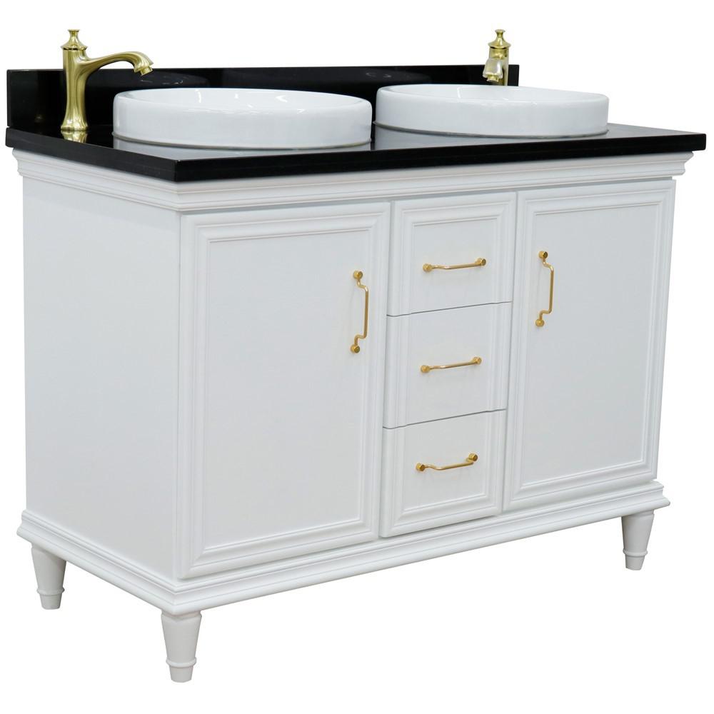 49 Double vanity in White finish with Black galaxy and round sink. Picture 4