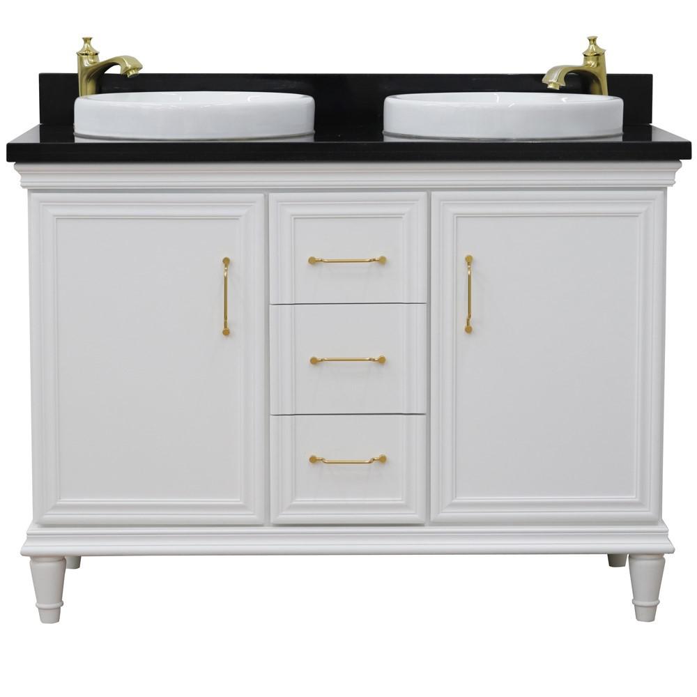 49 Double vanity in White finish with Black galaxy and round sink. Picture 6