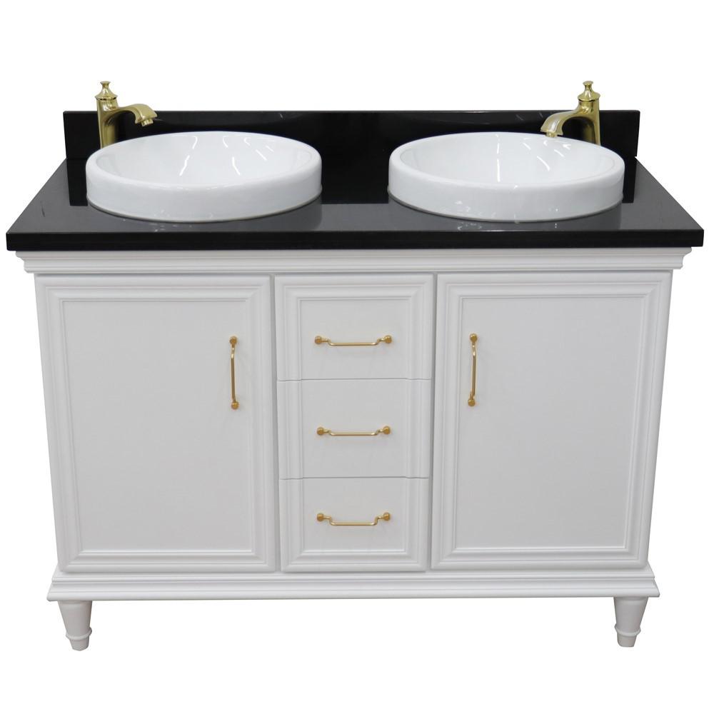 49 Double vanity in White finish with Black galaxy and round sink. Picture 8