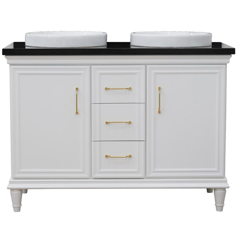 49 Double vanity in White finish with Black galaxy and round sink. Picture 12