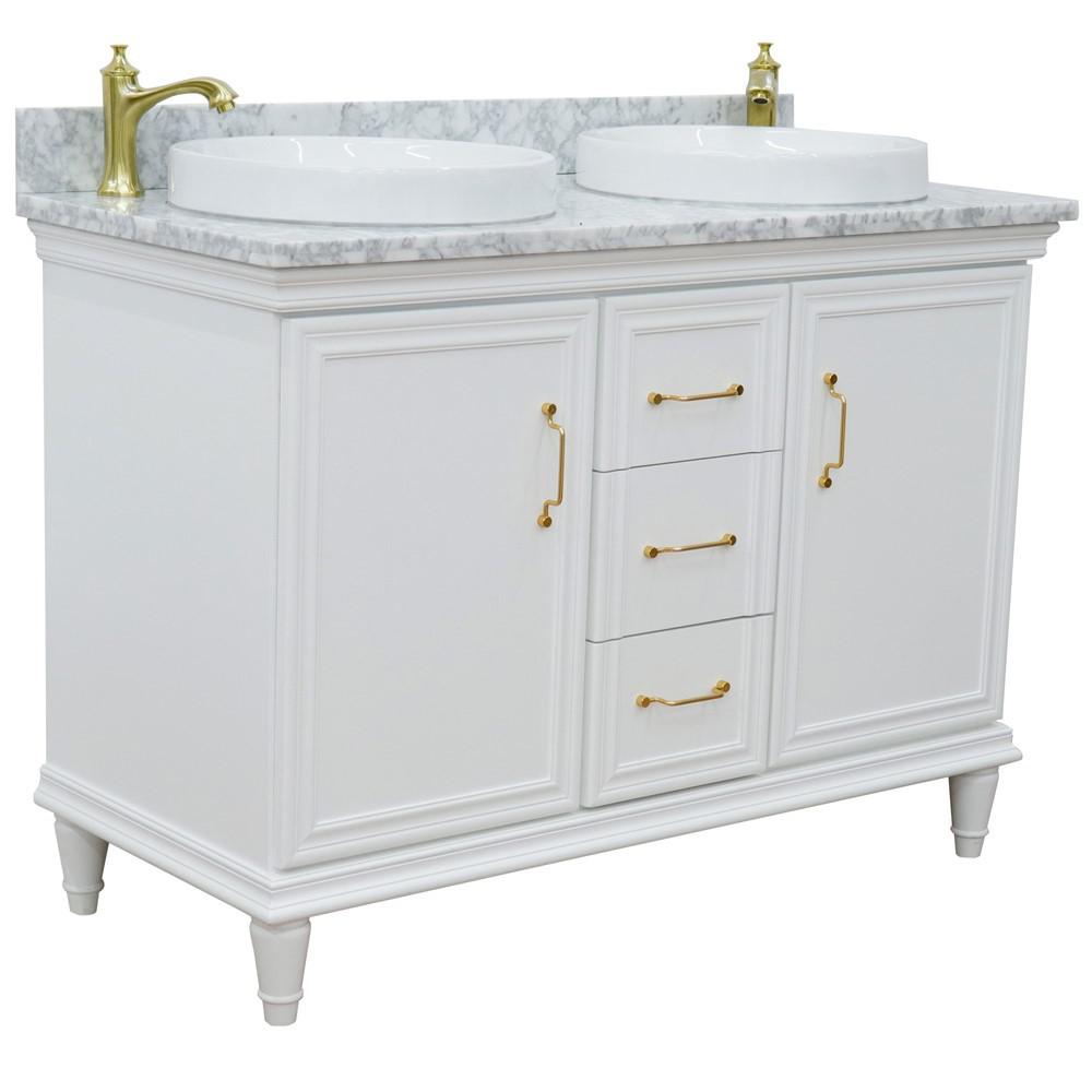 49 Double vanity in White finish with White Carrara and round sink. Picture 4