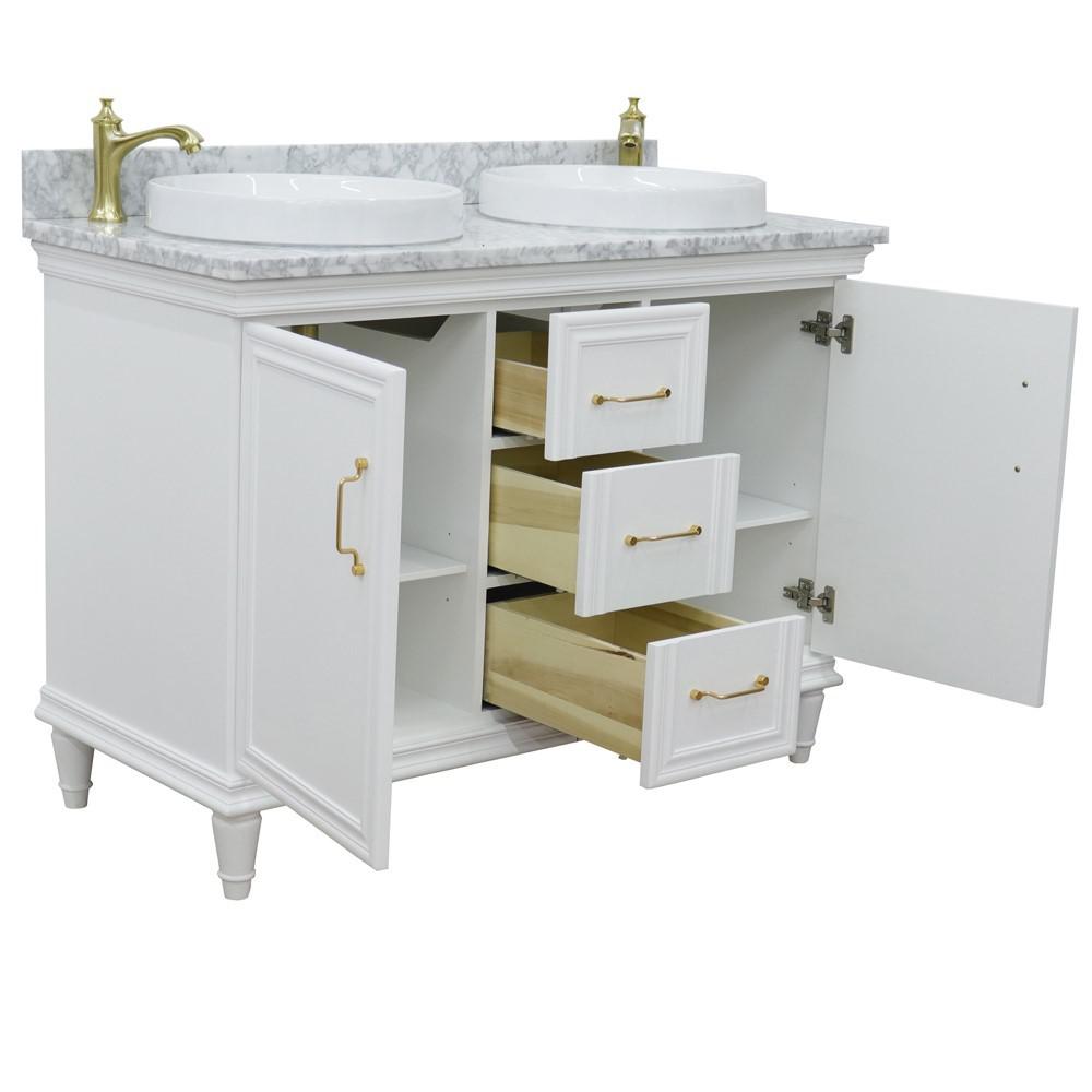 49 Double vanity in White finish with White Carrara and round sink. Picture 5