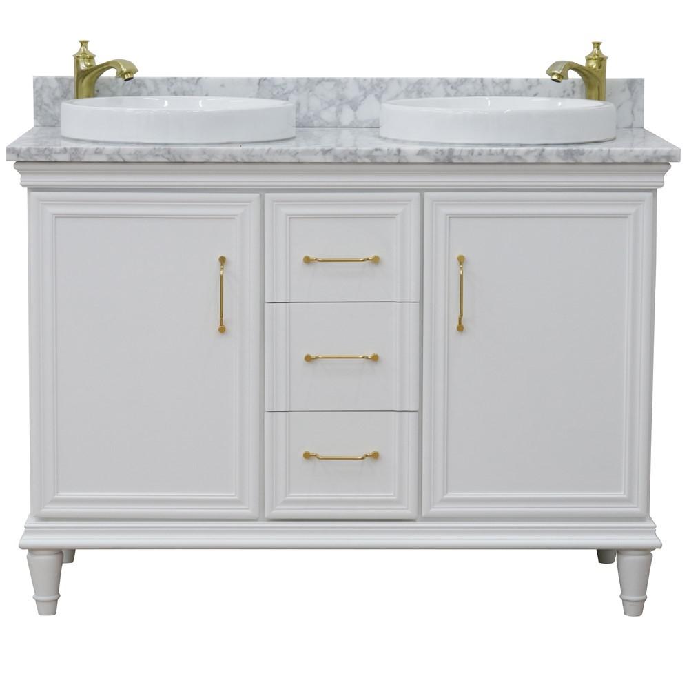 49 Double vanity in White finish with White Carrara and round sink. Picture 6