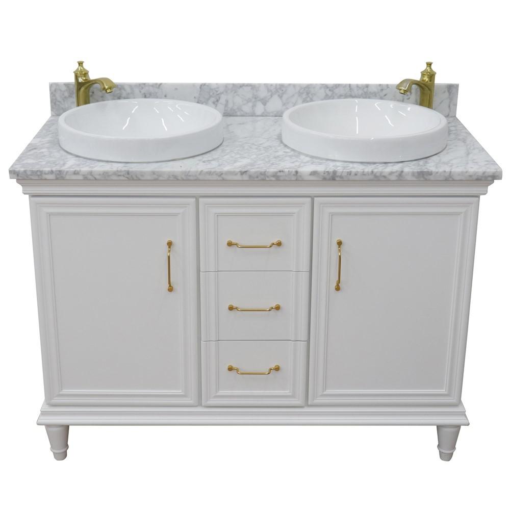 49 Double vanity in White finish with White Carrara and round sink. Picture 8