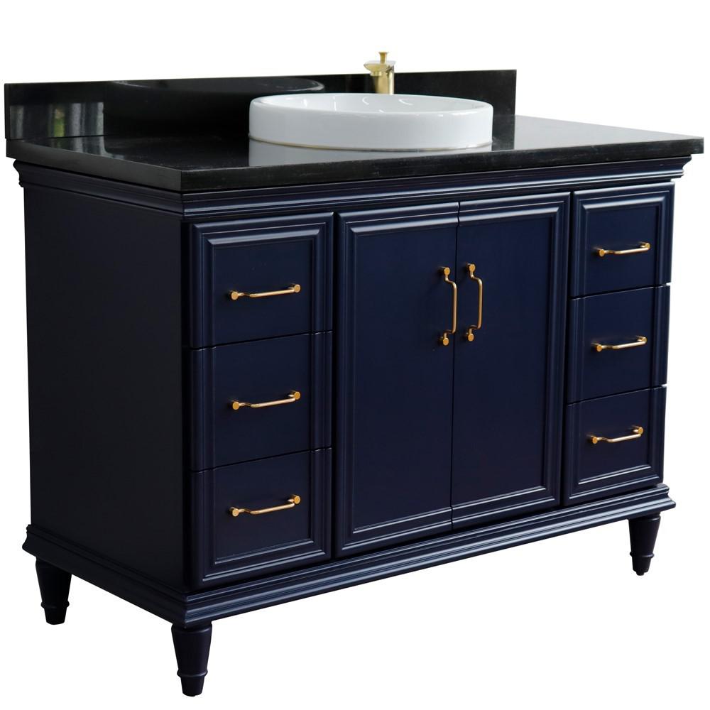 49 Single sink vanity in Blue finish with Black galaxy granite and round sink. Picture 6
