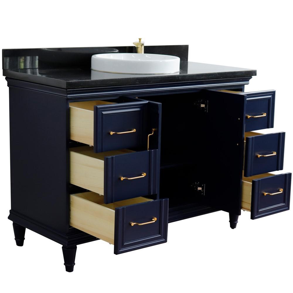 49 Single sink vanity in Blue finish with Black galaxy granite and round sink. Picture 7