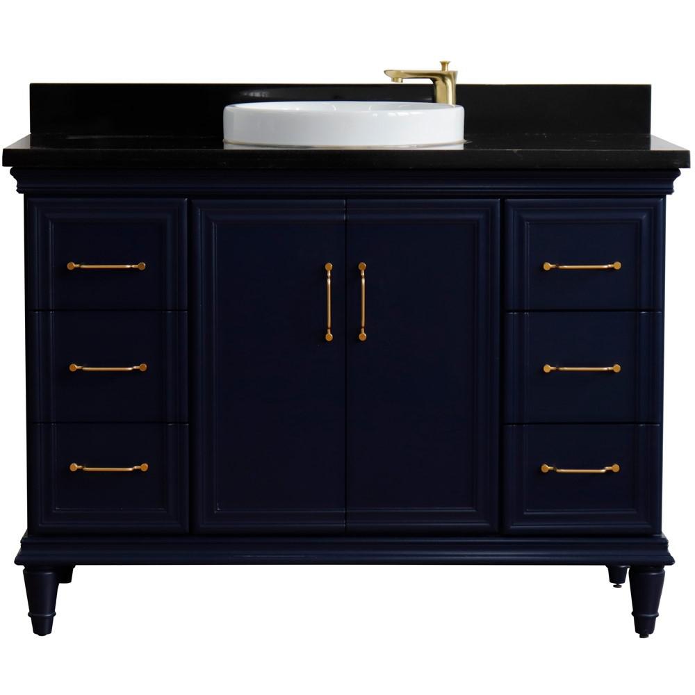 49 Single sink vanity in Blue finish with Black galaxy granite and round sink. Picture 8