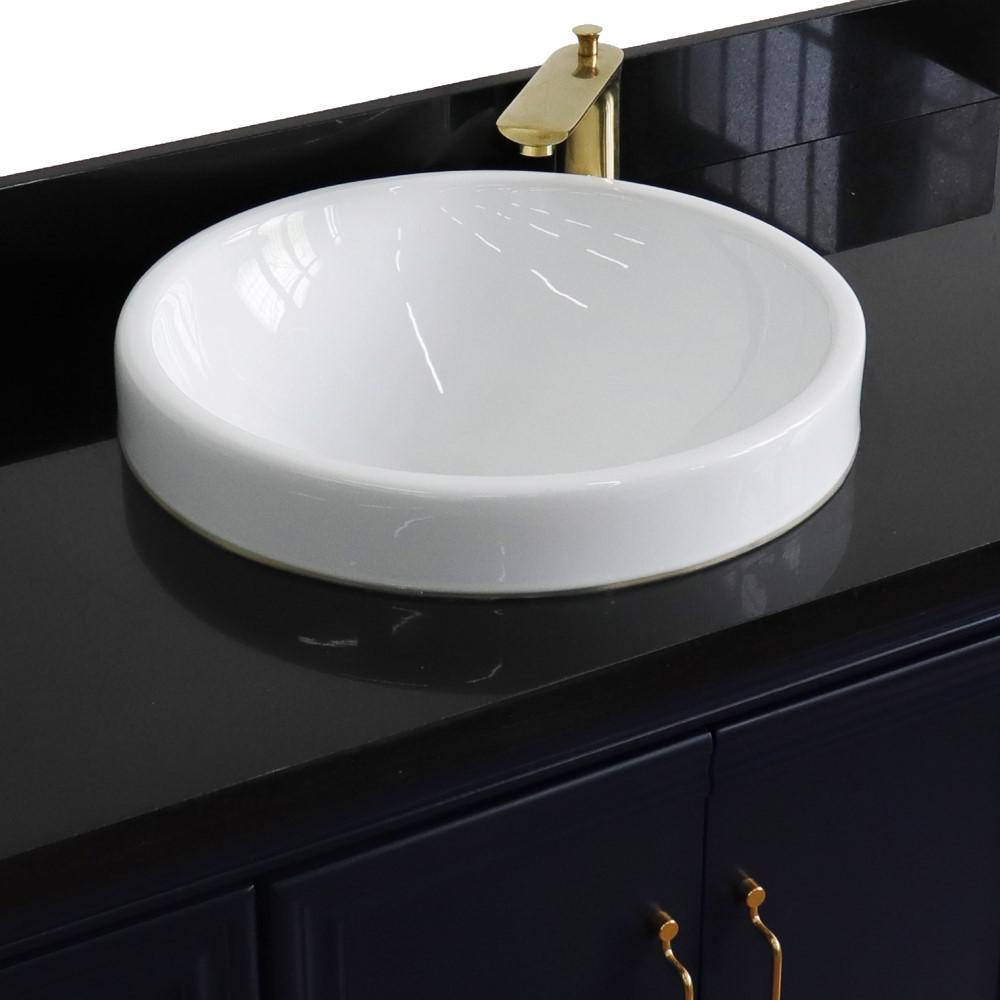 49 Single sink vanity in Blue finish with Black galaxy granite and round sink. Picture 9