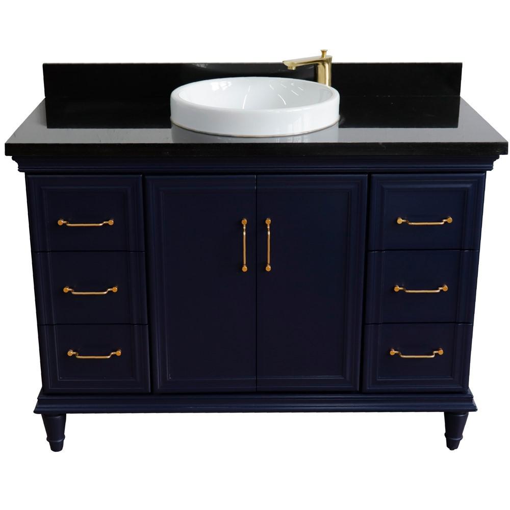 49 Single sink vanity in Blue finish with Black galaxy granite and round sink. Picture 11