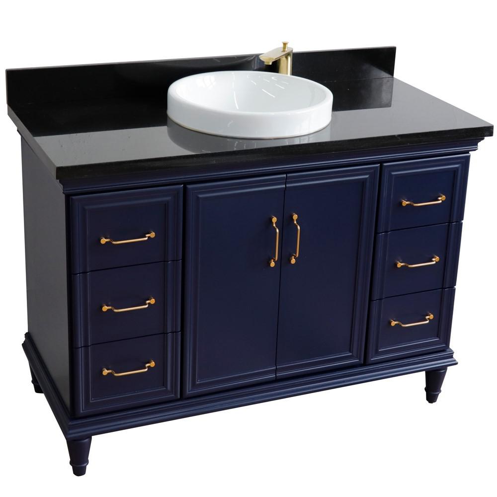 49 Single sink vanity in Blue finish with Black galaxy granite and round sink. Picture 12