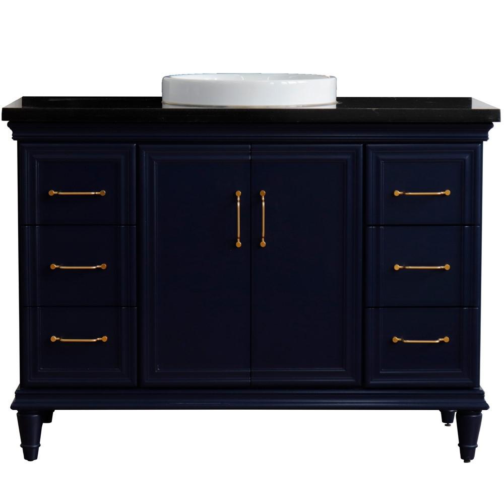 49 Single sink vanity in Blue finish with Black galaxy granite and round sink. Picture 14