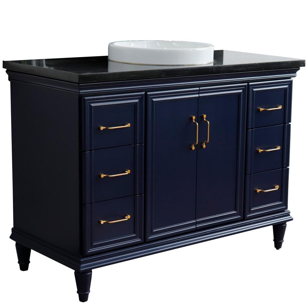 49 Single sink vanity in Blue finish with Black galaxy granite and round sink. Picture 15