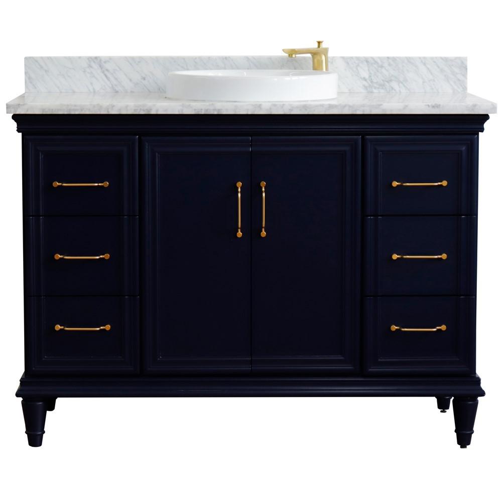 49 Single sink vanity in Blue finish with White carrara marble and round sink. Picture 8