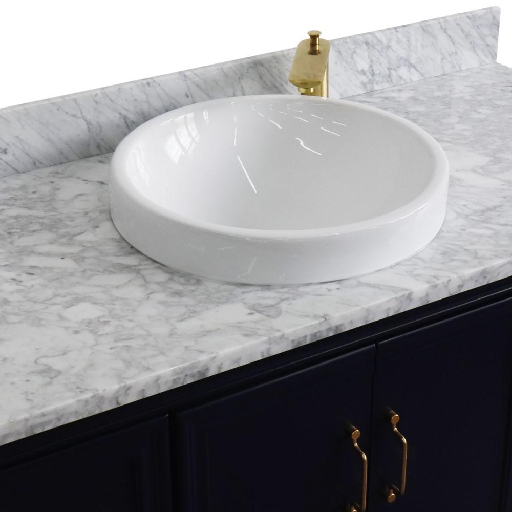 49 Single sink vanity in Blue finish with White carrara marble and round sink. Picture 9