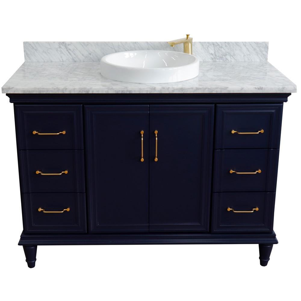 49 Single sink vanity in Blue finish with White carrara marble and round sink. Picture 11