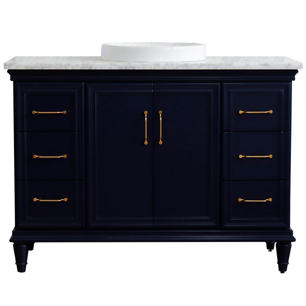 49 Single sink vanity in Blue finish with White carrara marble and round sink. Picture 14