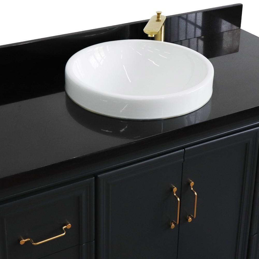 Single sink vanity in Dark Gray with Black galaxy granite and round sink. Picture 10