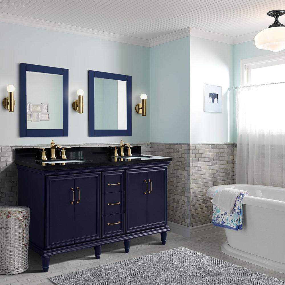 Double sink vanity in Blue and Black galaxy granite and rectangle sink. Picture 16