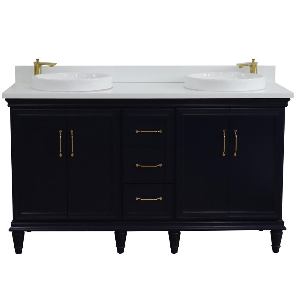 61 Double sink vanity in Blue finish and White quartz and round sink. Picture 8